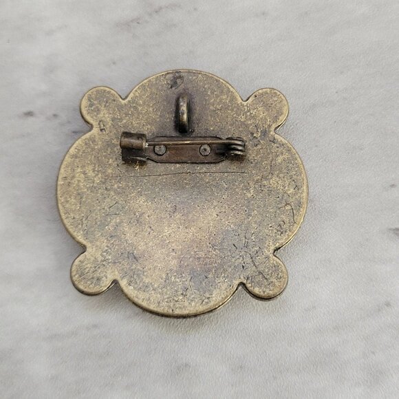 Vintage Statement Brooch Pin Faceted Glass Rhinestone Brass Metal Art Deco 1930s - Picture 4 of 14